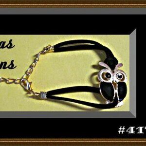 Handmade Black Leather Owl Design Bracelet